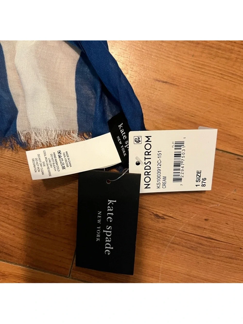 kate spade Blue White Beach Towel Summertime Theme Oblong Striped Scarf::NWT::